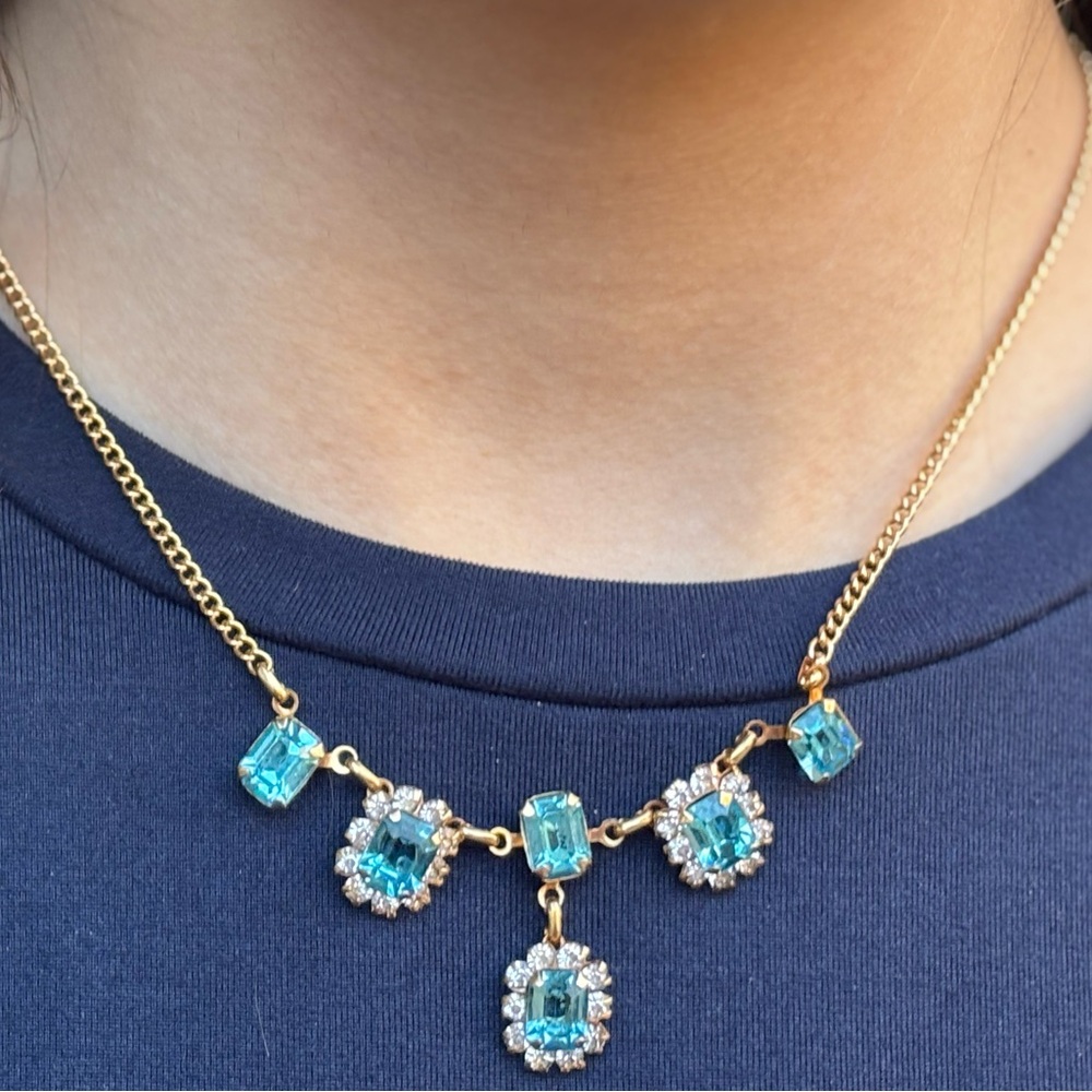 Elegant Blue Art Deco Necklace | 12k Gold Filled Rare Find